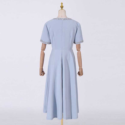 Bow-Detailed Crystal-Trim Midi Dress