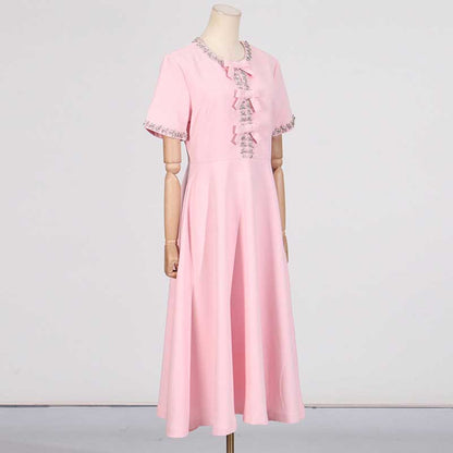 Bow-Detailed Crystal-Trim Midi Dress