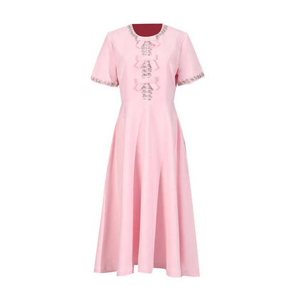 Bow-Detailed Crystal-Trim Midi Dress