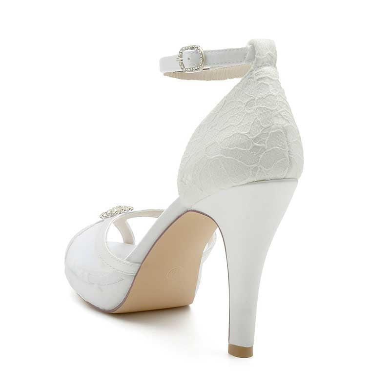 Bridal Platform Shoes Wedding Lace Heeled Ankle Strap Sandals Peep Toe Stiletto