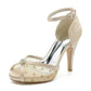 Bridal Platform Shoes Wedding Lace Heeled Ankle Strap Sandals Peep Toe Stiletto