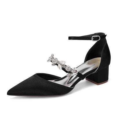 Elegant White Satin Ankle Strap Bridal Shoes with Crystal Embellishments