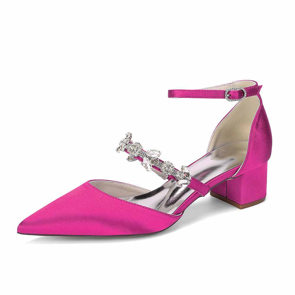 Elegant White Satin Ankle Strap Bridal Shoes with Crystal Embellishments