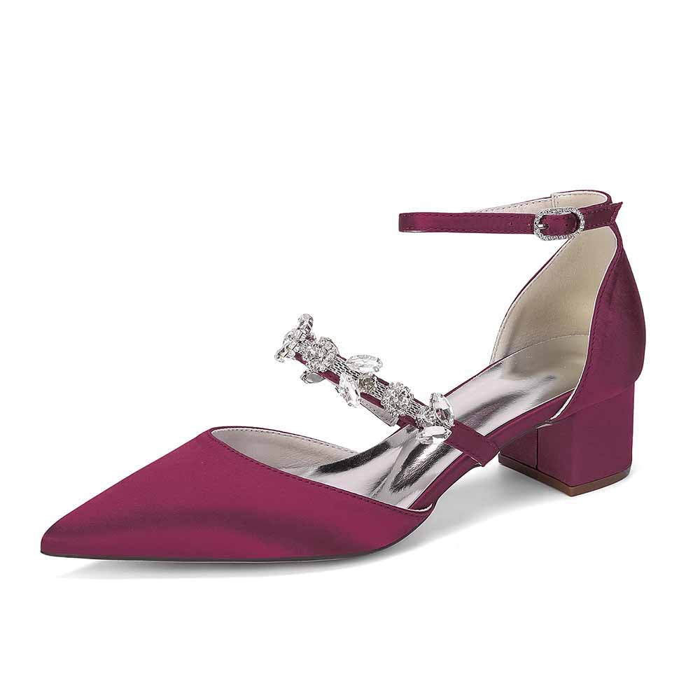 Elegant White Satin Ankle Strap Bridal Shoes with Crystal Embellishments