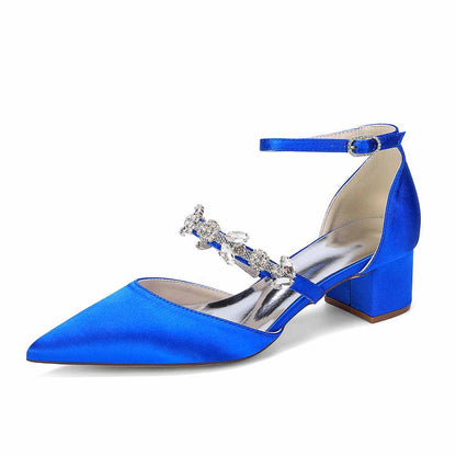 Elegant White Satin Ankle Strap Bridal Shoes with Crystal Embellishments