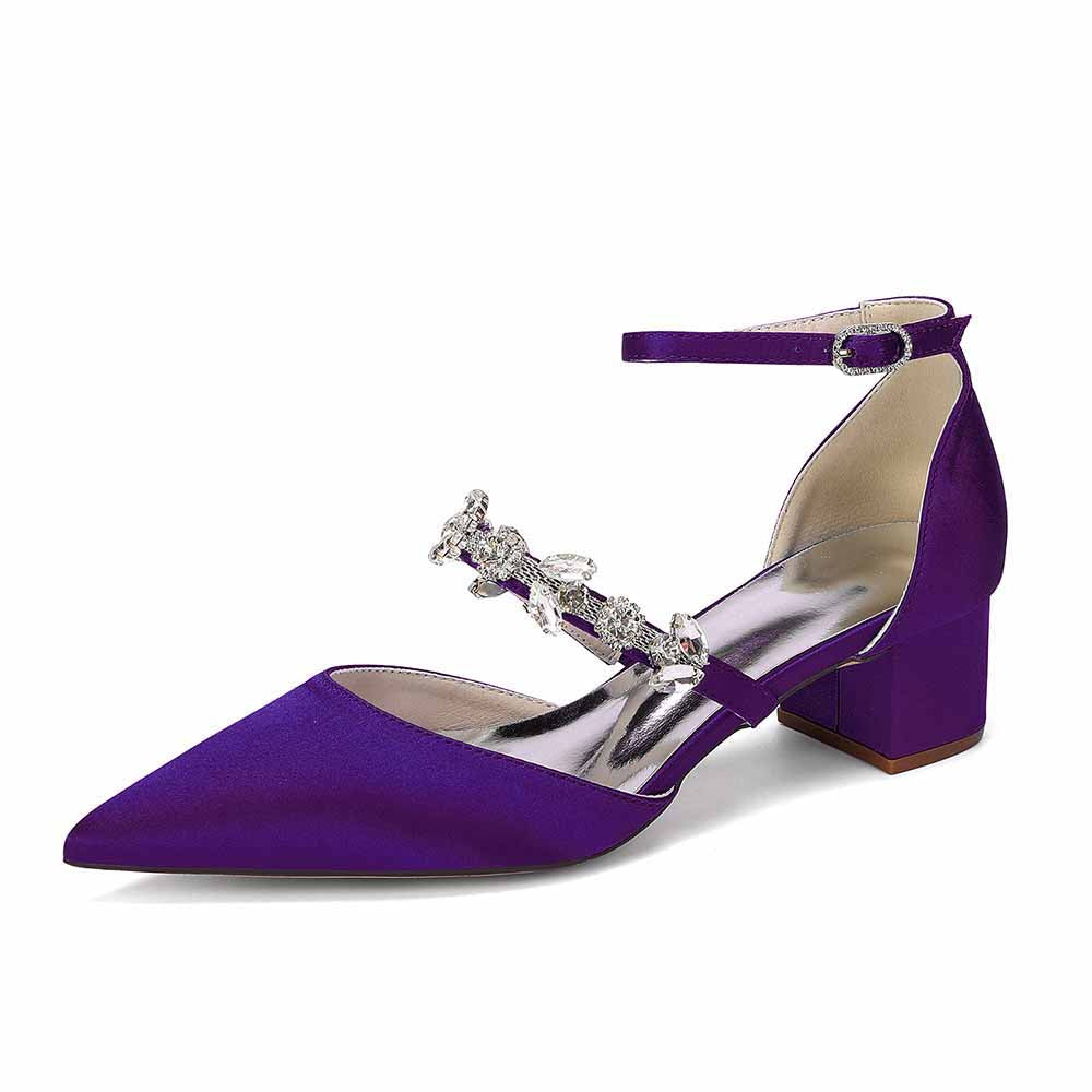 Elegant White Satin Ankle Strap Bridal Shoes with Crystal Embellishments