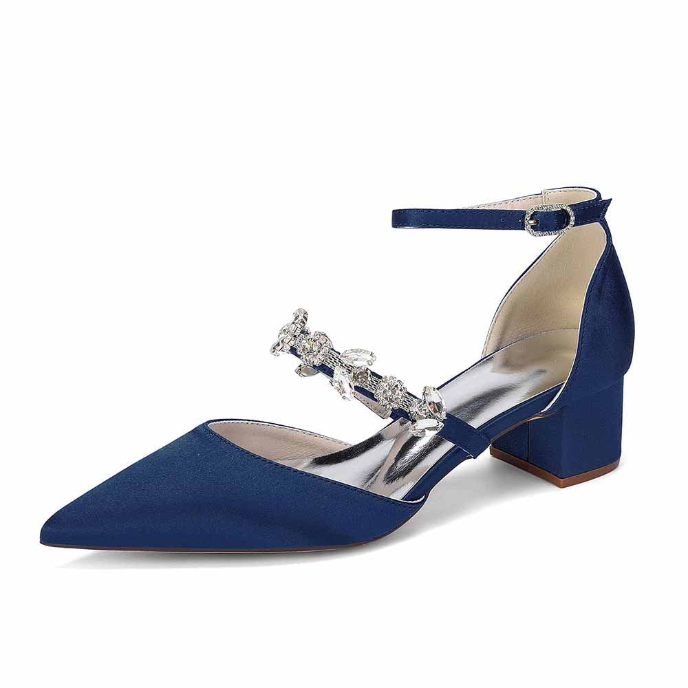 Elegant White Satin Ankle Strap Bridal Shoes with Crystal Embellishments