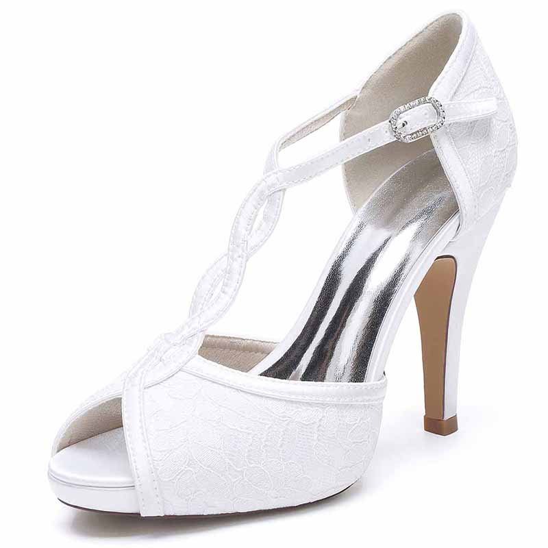 Bridal Shoes For Wedding Lace Heeled Sandals Peep Toe Stiletto