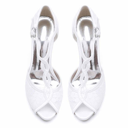 Bride lace pumps formal evening with elegant open-toe design and shiny accents