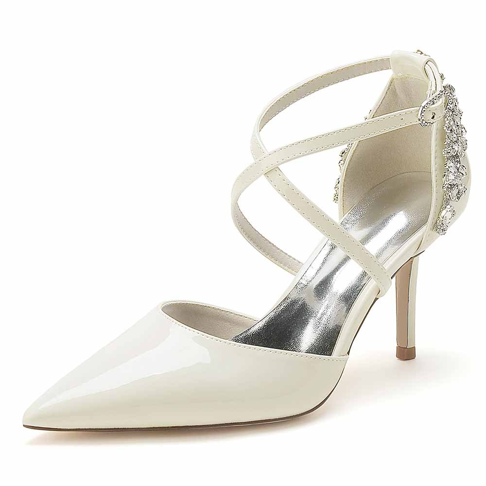 Bride Stiletto High Heels Strappy Buckle Lace Up Closed Toe Ankle Strap Shoes