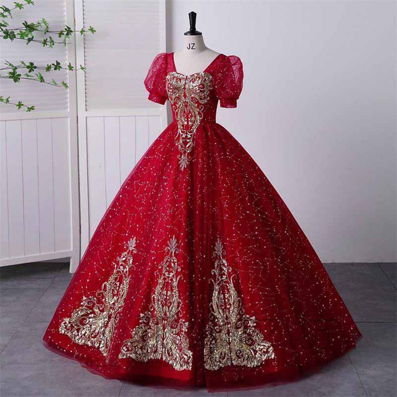 Burgundy Beading Lace Quinceanera Dress Prom Evening Ball Sweet 15 Corset Gown