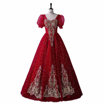 Burgundy Beading Lace Quinceanera Dress Prom Evening Ball Sweet 15 Corset Gown