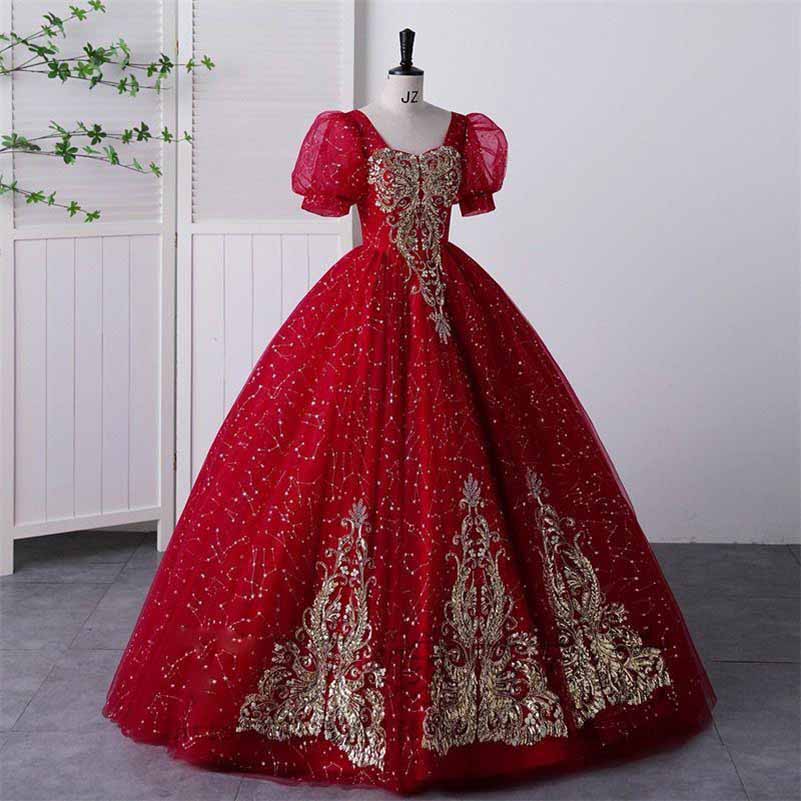 Burgundy Beading Lace Quinceanera Dress Prom Evening Ball Sweet 15 Corset Gown