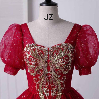 Burgundy Beading Lace Quinceanera Dress Prom Evening Ball Sweet 15 Corset Gown