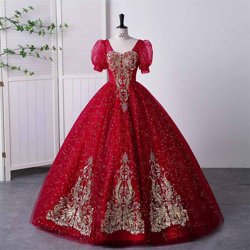 Burgundy Beading Lace Quinceanera Dress Prom Evening Ball Sweet 15 Corset Gown