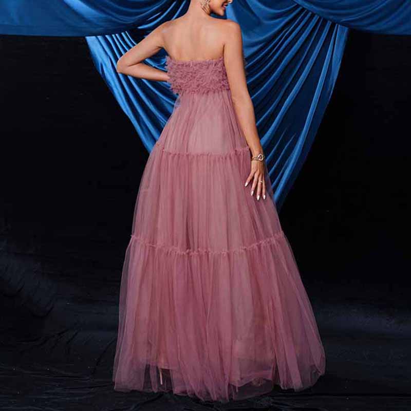 Bustier Long Prom Dress Pink Tulle Long Evening Dress Event Gown