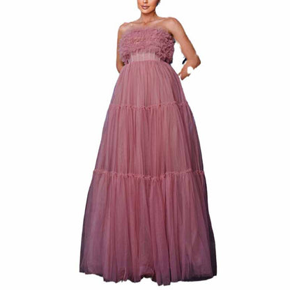 Bustier Long Prom Dress Pink Tulle Long Evening Dress Event Gown