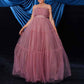 Bustier Long Prom Dress Pink Tulle Long Evening Dress Event Gown