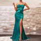 Bustier Satin Long Evening Dress Wrap Bodice Ruched Dress Maxi Dress