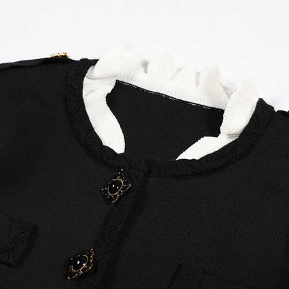 Button-Up Cropped Jacket + Wide-Leg Pantsuit Black Formal Suit