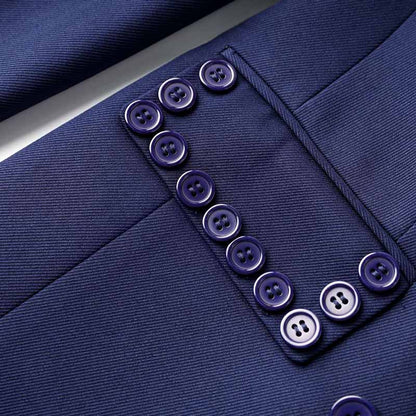 Buttoned Navy Blue Blazer Double Breasted Jacket Elegant Style Coat