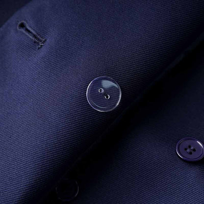 Buttoned Navy Blue Blazer Double Breasted Jacket Elegant Style Coat