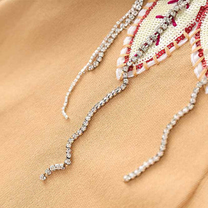 Camel Floral Sequin Beaded Coat Embroidered Button Up Detail Cardigan