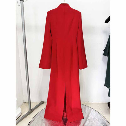 Cape Sleeve Red Sequin Beaded O-neck Long Sleeve Maxi Dress