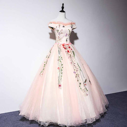 Off Shoulder Ball Gown Formal Dress Lace Applique Prom Dress Bridal Long Dress