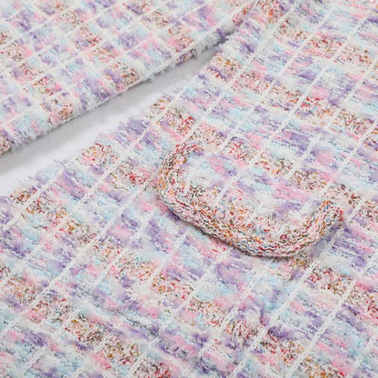 Check Knit Mini Dress Long Sleeve Slim Fit Short Dress