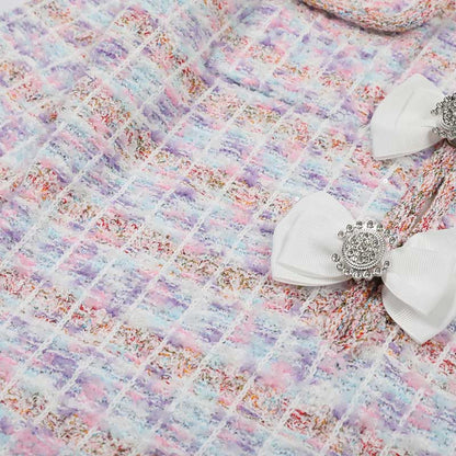 Check Knit Mini Dress Long Sleeve Slim Fit Short Dress