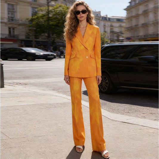 Chic Orange Ombre Double Breasted Pantsuit | sd-hk