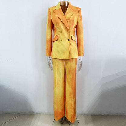 Chic Orange Ombre Double Breasted Pantsuit | sd-hk