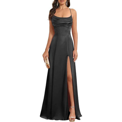 Long Satin Prom Dress with Spaghetti Straps – Sleek, Sexy & Sophisticated Gown