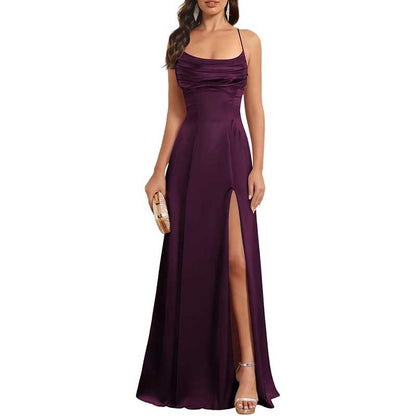 Long Satin Prom Dress with Spaghetti Straps – Sleek, Sexy & Sophisticated Gown