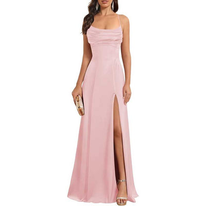 Long Satin Prom Dress with Spaghetti Straps – Sleek, Sexy & Sophisticated Gown