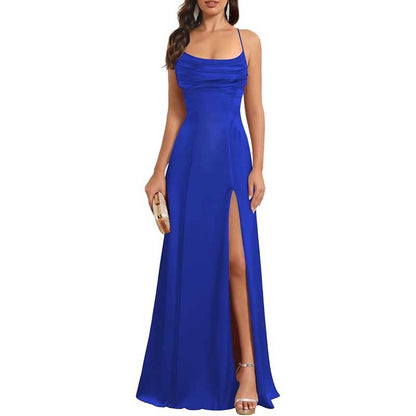 Long Satin Prom Dress with Spaghetti Straps – Sleek, Sexy & Sophisticated Gown