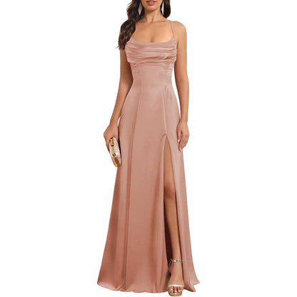 Long Satin Prom Dress with Spaghetti Straps – Sleek, Sexy & Sophisticated Gown
