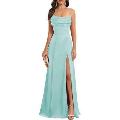 Long Satin Prom Dress with Spaghetti Straps – Sleek, Sexy & Sophisticated Gown