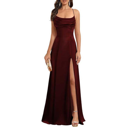Long Satin Prom Dress with Spaghetti Straps – Sleek, Sexy & Sophisticated Gown