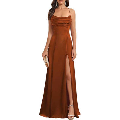 Long Satin Prom Dress with Spaghetti Straps – Sleek, Sexy & Sophisticated Gown
