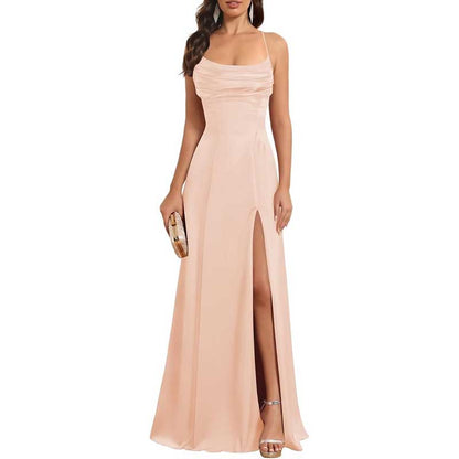 Long Satin Prom Dress with Spaghetti Straps – Sleek, Sexy & Sophisticated Gown