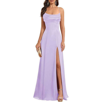 Long Satin Prom Dress with Spaghetti Straps – Sleek, Sexy & Sophisticated Gown
