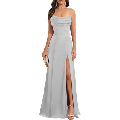Long Satin Prom Dress with Spaghetti Straps – Sleek, Sexy & Sophisticated Gown