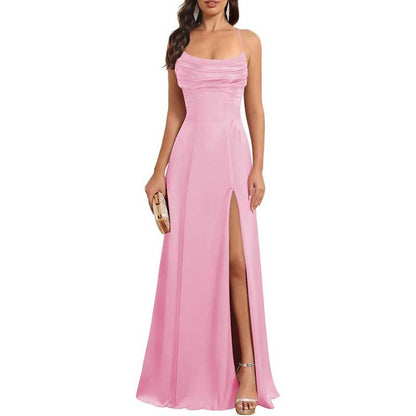 Long Satin Prom Dress with Spaghetti Straps – Sleek, Sexy & Sophisticated Gown