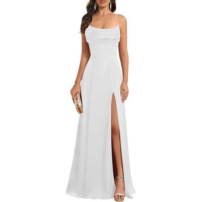 Long Satin Prom Dress with Spaghetti Straps – Sleek, Sexy & Sophisticated Gown