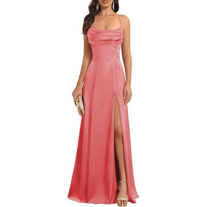 Long Satin Prom Dress with Spaghetti Straps – Sleek, Sexy & Sophisticated Gown