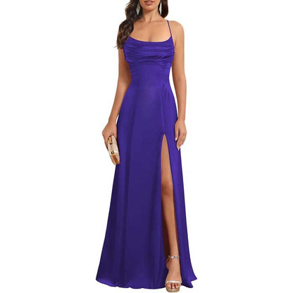 Long Satin Prom Dress with Spaghetti Straps – Sleek, Sexy & Sophisticated Gown