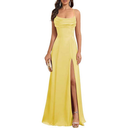 Long Satin Prom Dress with Spaghetti Straps – Sleek, Sexy & Sophisticated Gown
