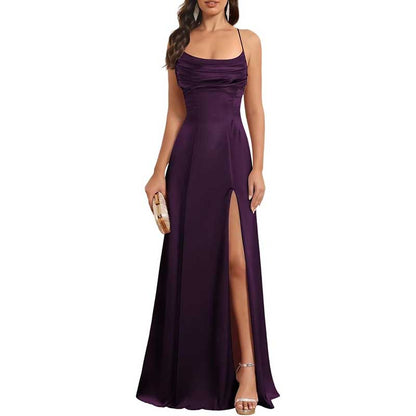 Long Satin Prom Dress with Spaghetti Straps – Sleek, Sexy & Sophisticated Gown